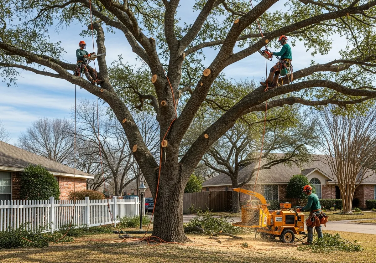 Oak Tree Trimming - Professional pruning on a mature oak in Plano